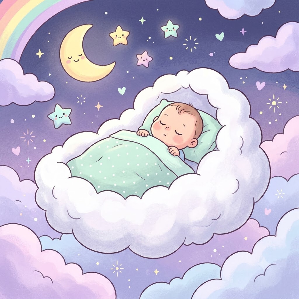 Bé trai sơ sinh tuổi Đinh Mùi ngủ yên bình trên đám mây